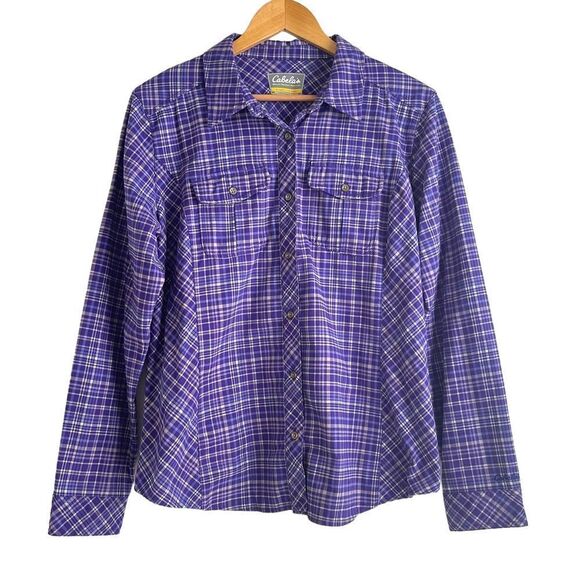 Cabela's Women's Purple and White Checkered Heavier Weight Flannel Shirt - Picture 1 of 5